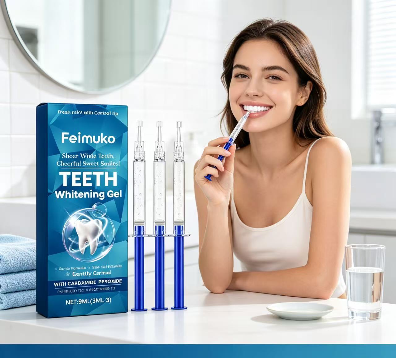 Teeth Whitening Kit - Feimuko Zahnaufhellungs-Gel, 3er-Set, frische Minznote, milde